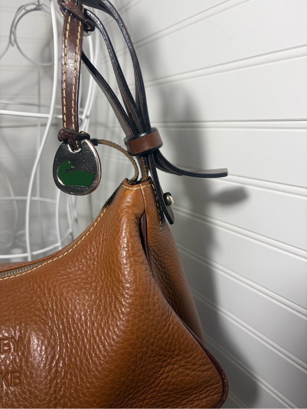 Dooney & Bourke -East West Hobo Bag in Brown Pebbled Leather W/ Dark Brown Strap - Picture 3 of 14